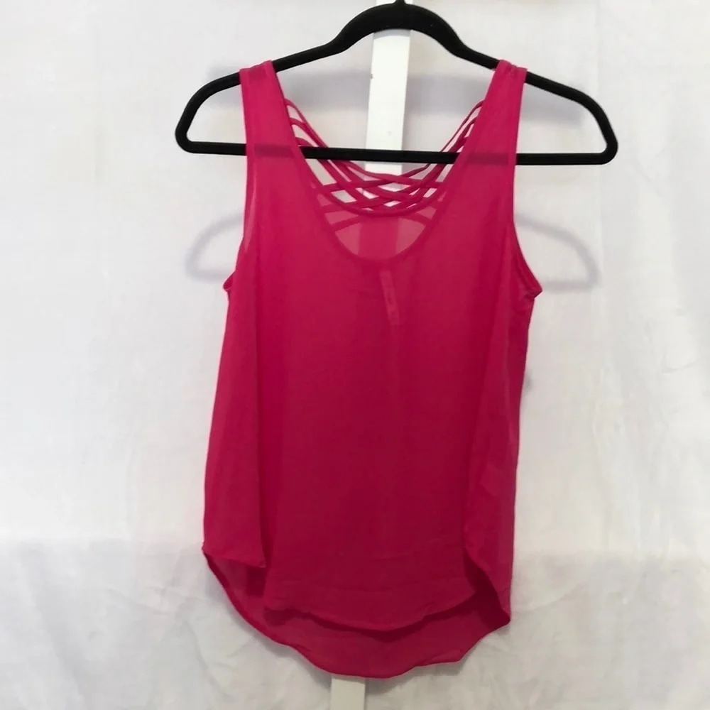 Pink Tank Top Criss Cross Back Sleeveless Casual Blouse